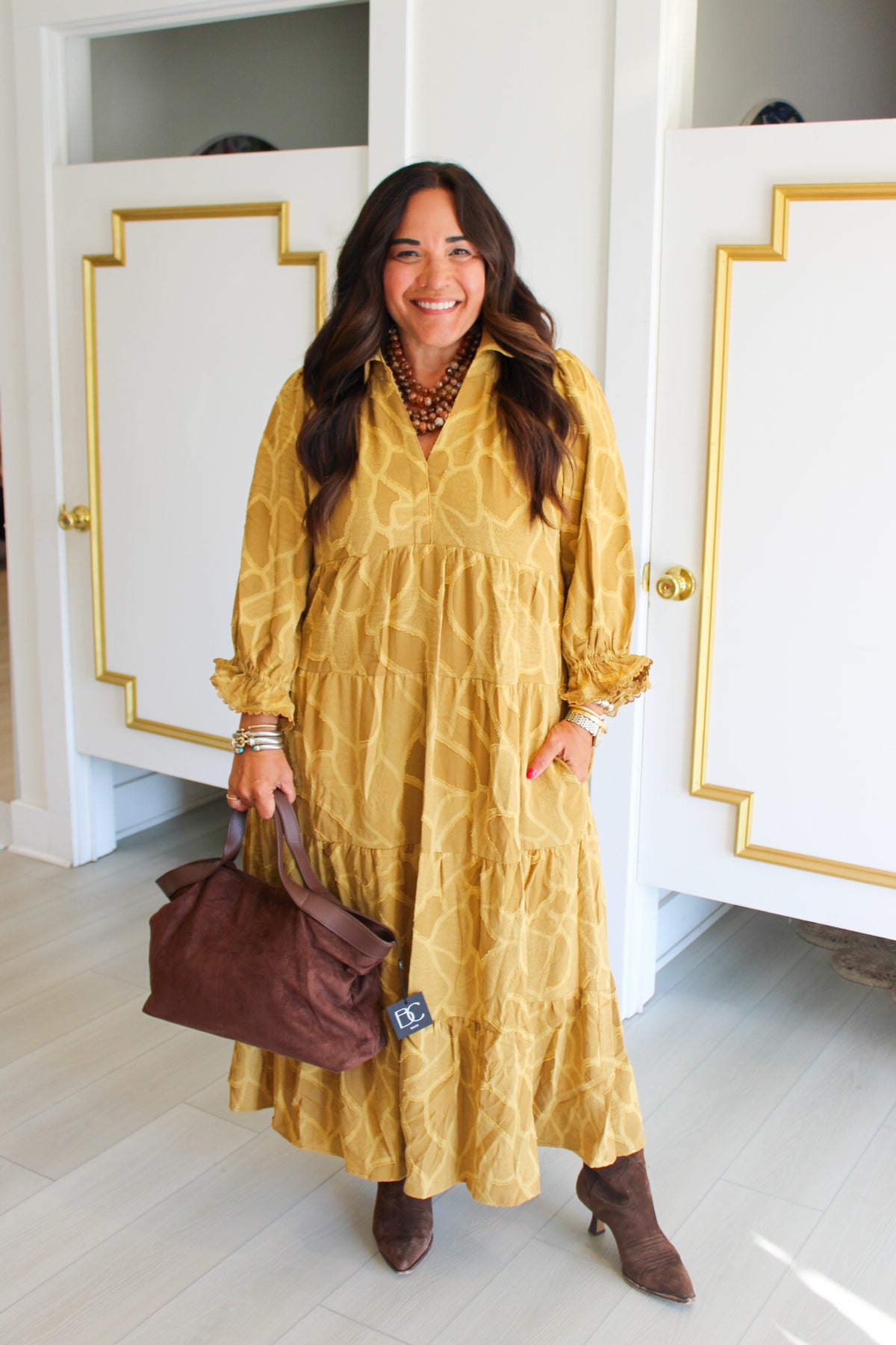 Background Florals Dress in Mustard