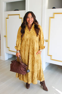 Background Florals Dress in Mustard