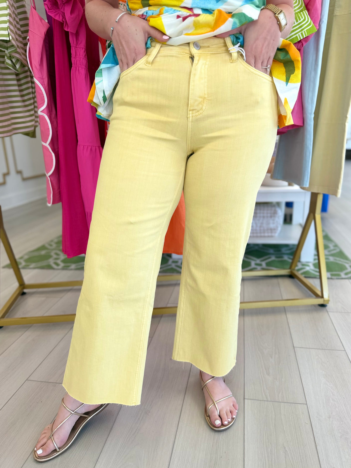 High Rise Crop Wide Leg Yellow by vervet