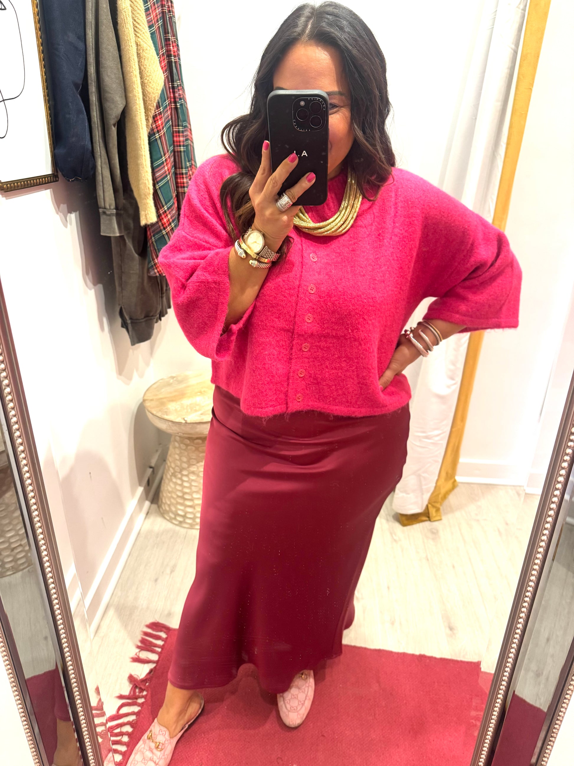 Hot Pink Lady Sweater Cardigan