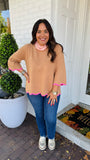 Morgan Mock Neck in Camel/Pink