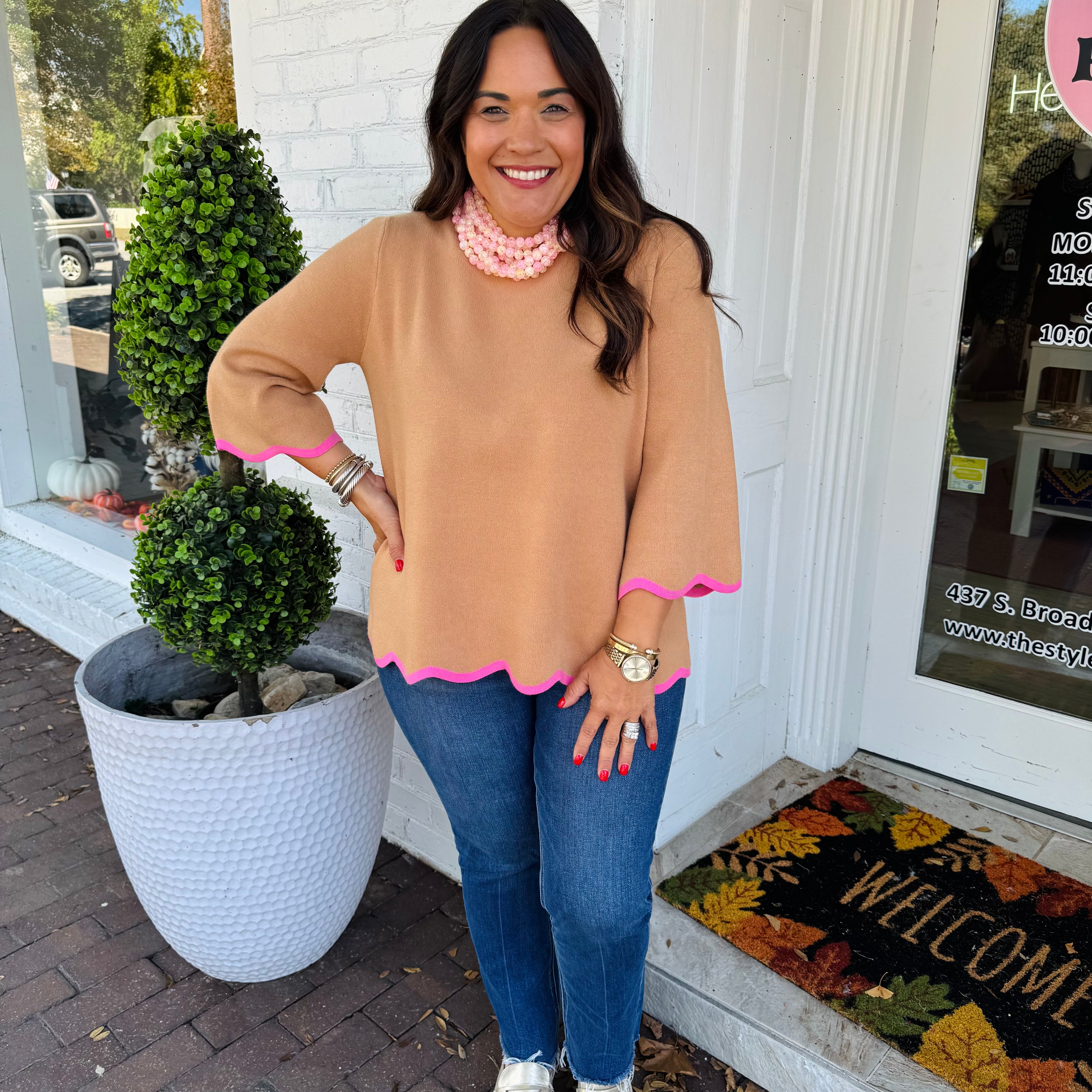 Morgan Mock Neck in Camel/Pink