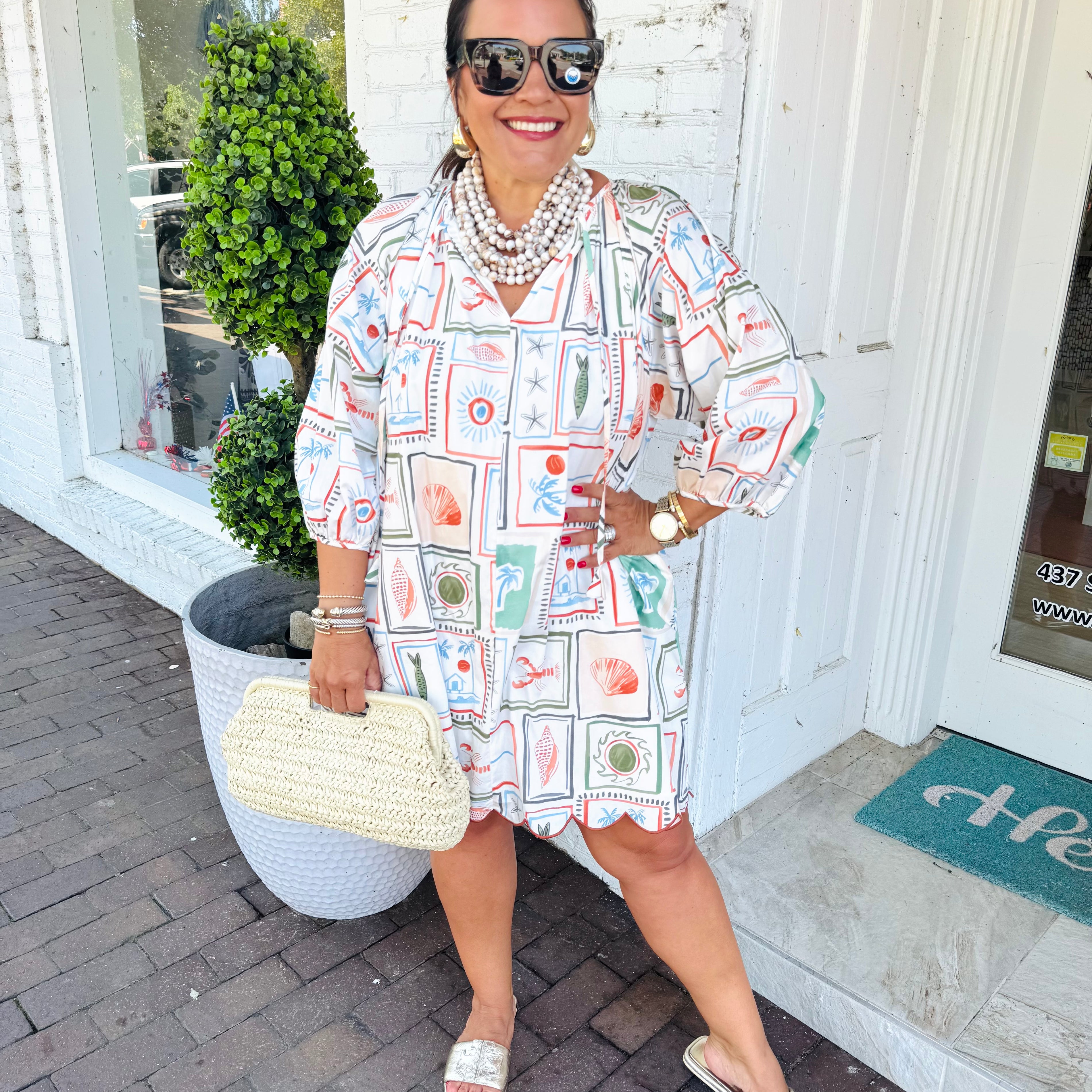 Capri Coast V-Neck Scallop Dress | KARLIE
