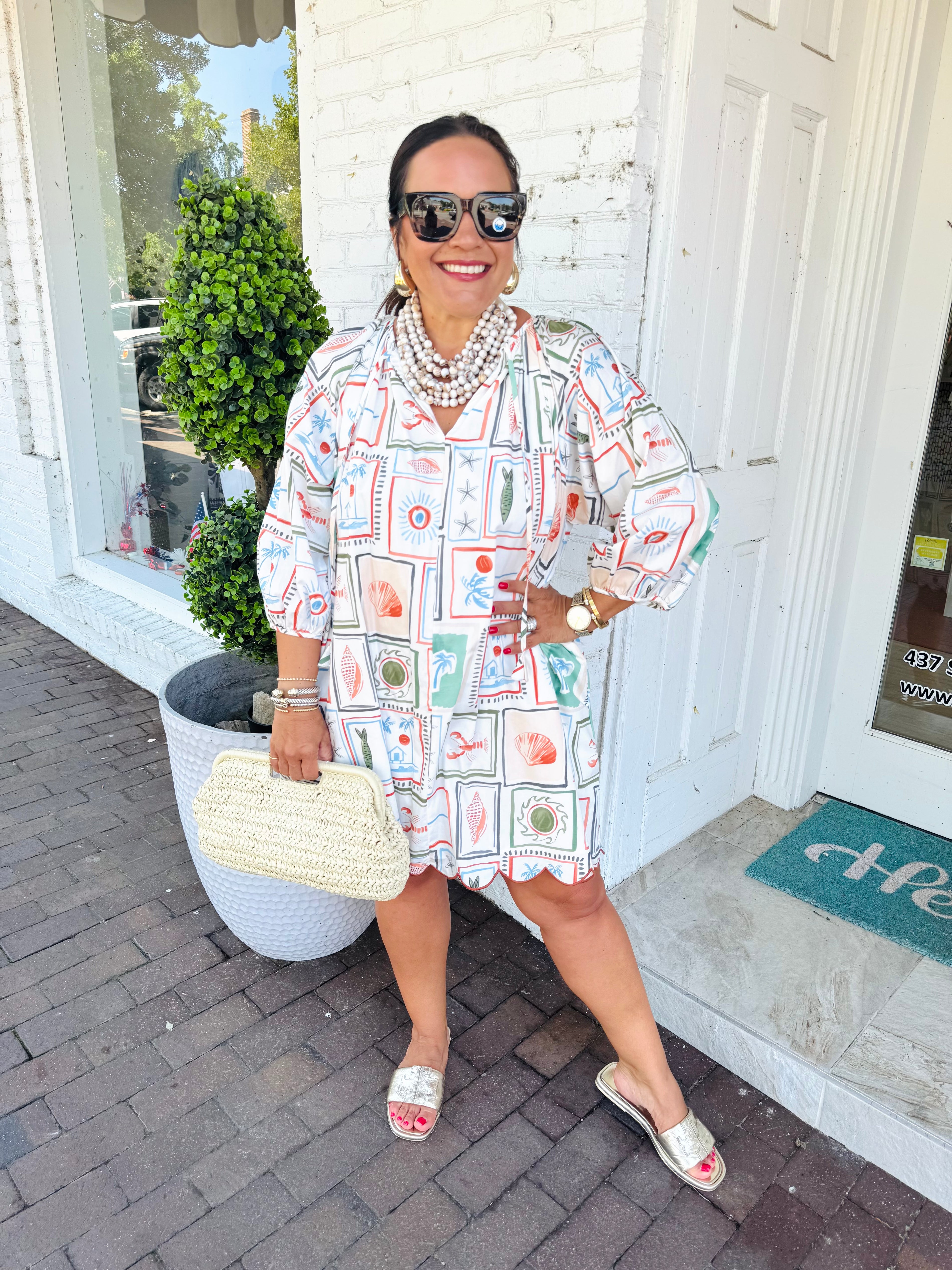 Capri Coast V-Neck Scallop Dress | KARLIE