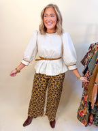 Long Puff Sleeve Belt Buckle Blouse in Ecru
