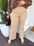 High Rise Wide Leg Double Button Denim in Camel
