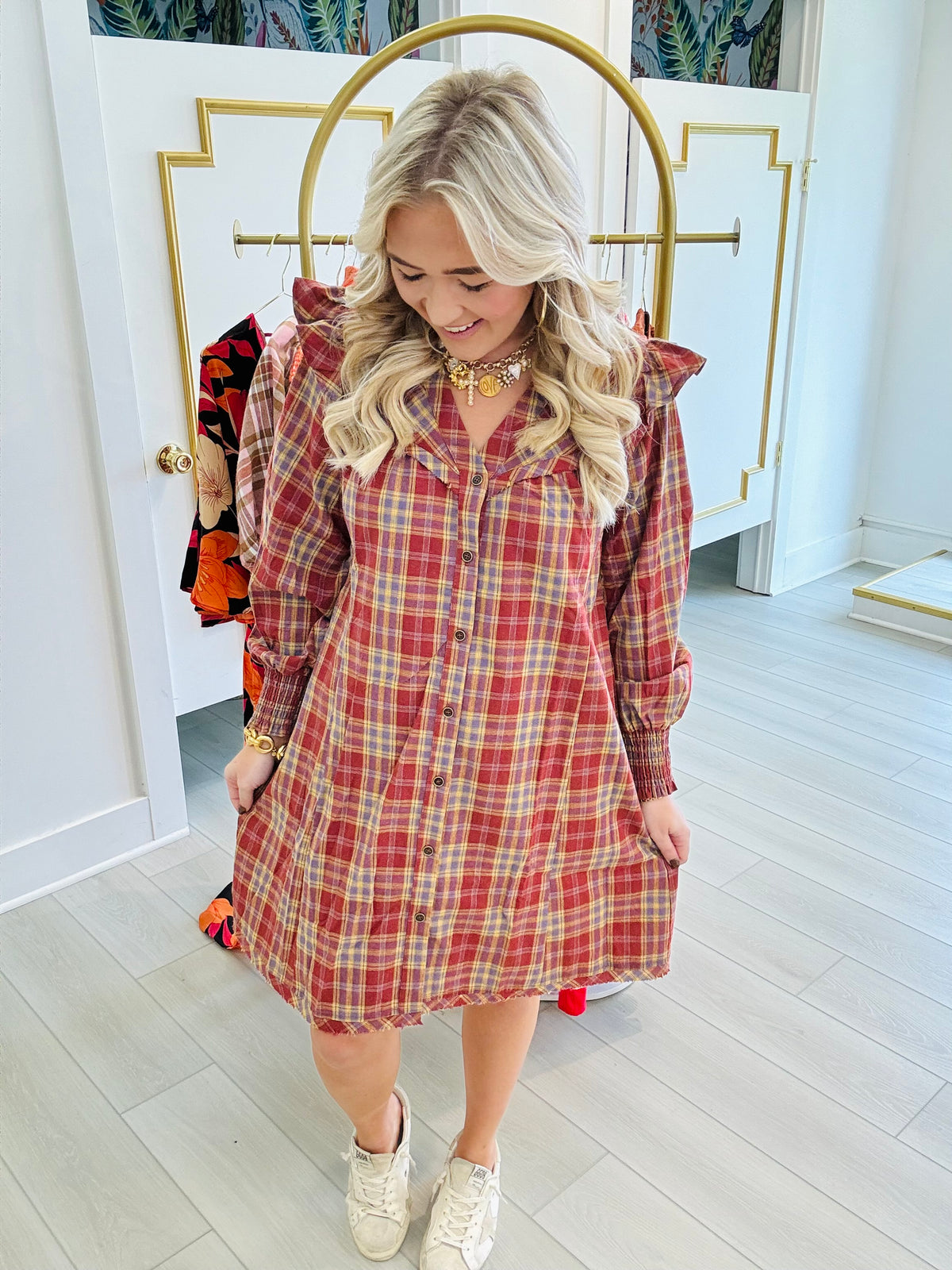 Poly Plaid Dress