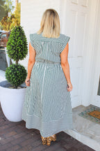 Bowing in with Stripes Dress in Green