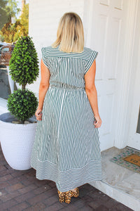 Bowing in with Stripes Dress in Green