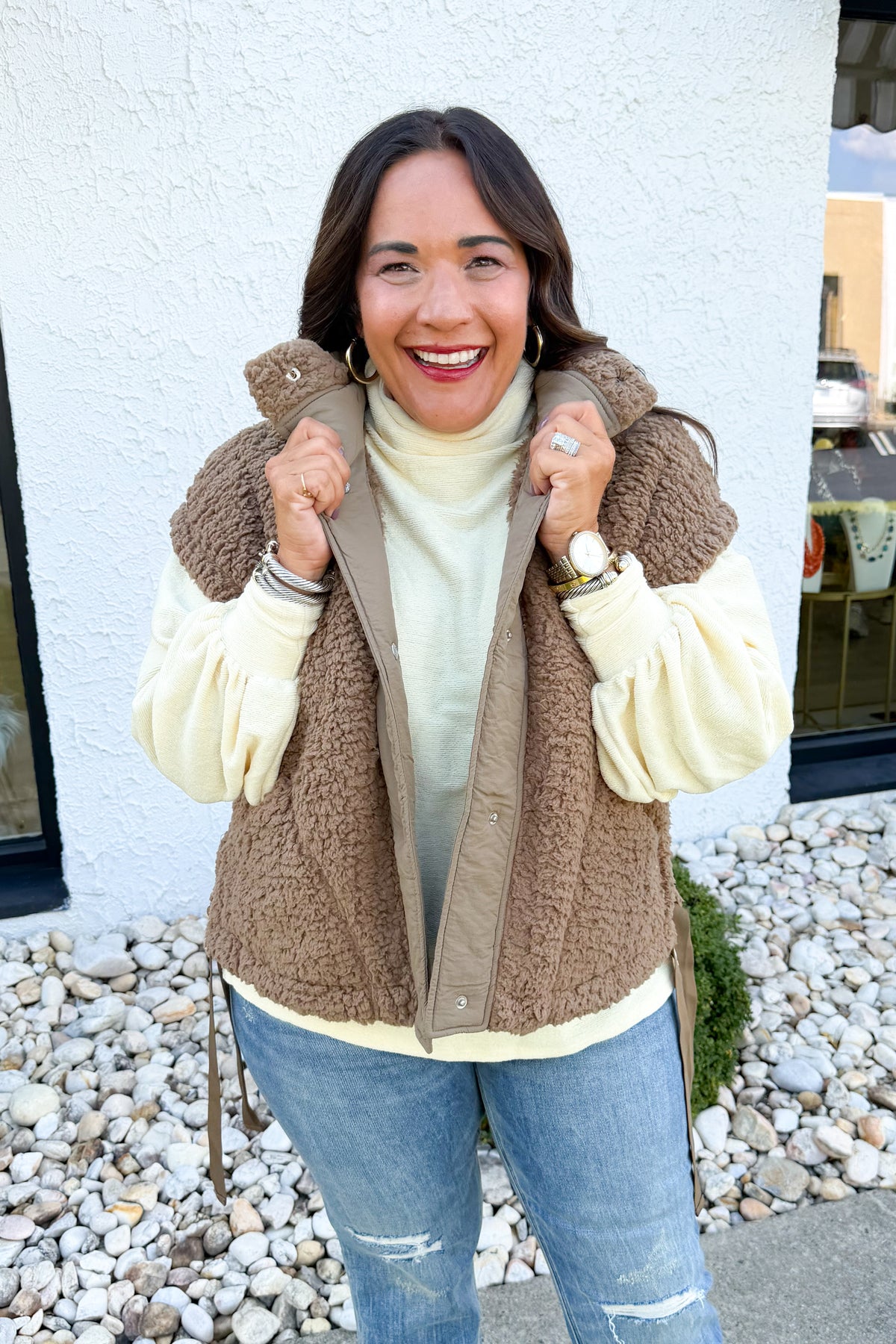 Oversized Faux Fur Vest in Mocha
