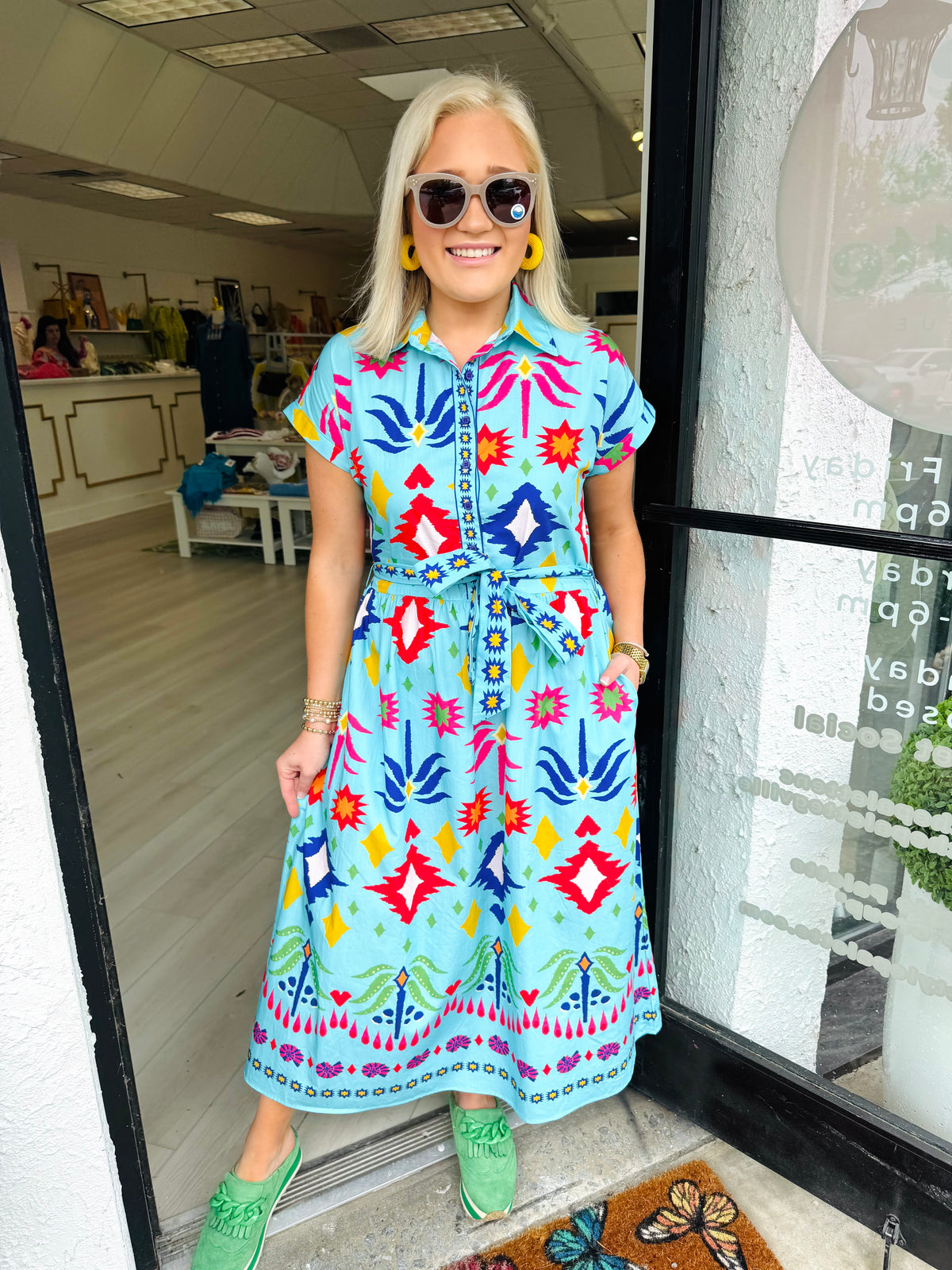 Rylie Dress in Aqua Ikat | MAUDE