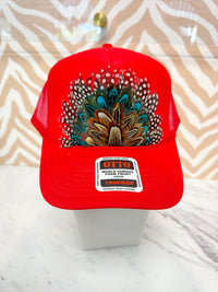 Feather Trucker Hat - Red (3 Colors)