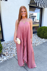Satin Strapless Pleated Maxi Dress - Hazel