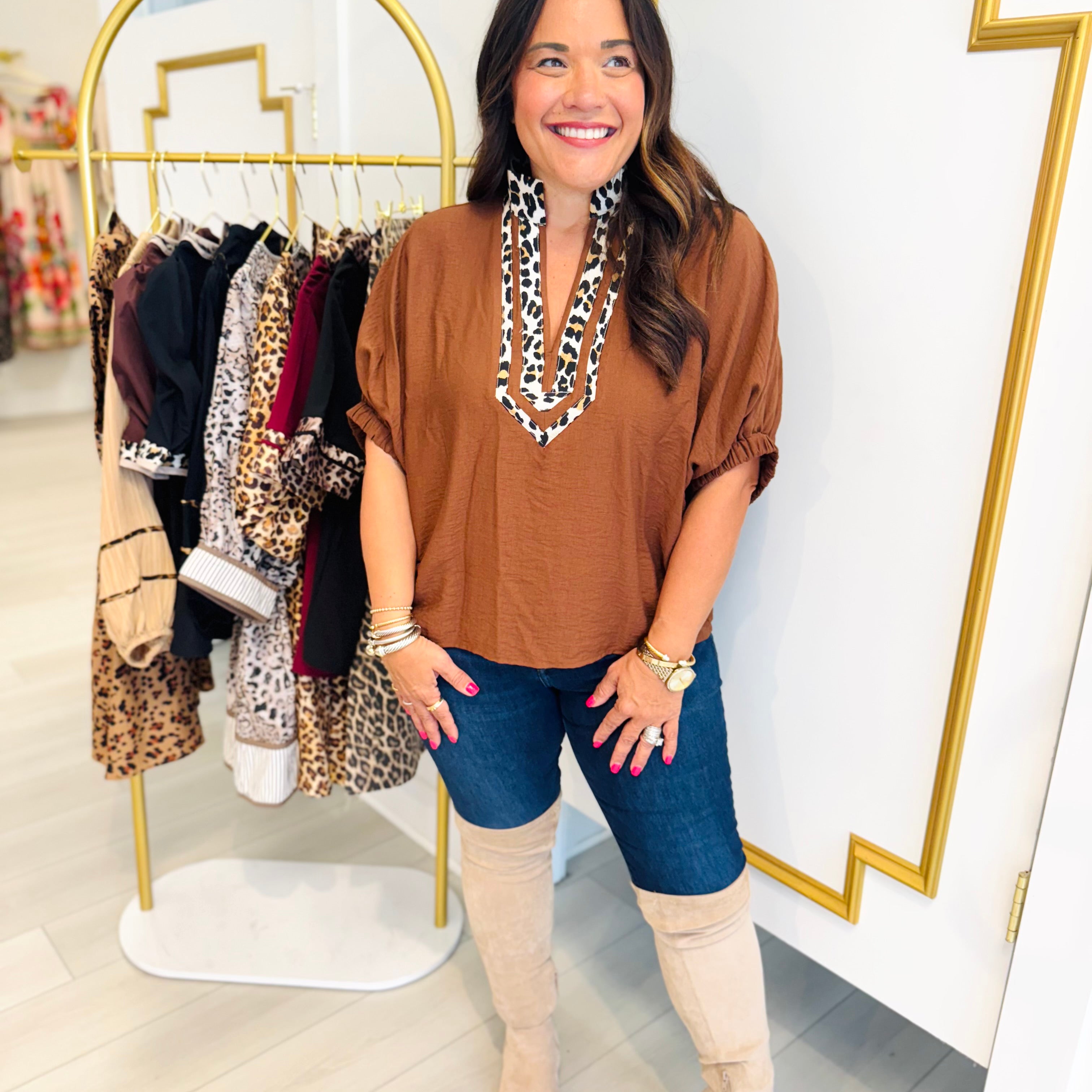 Lined in Leopard Top in Caramel