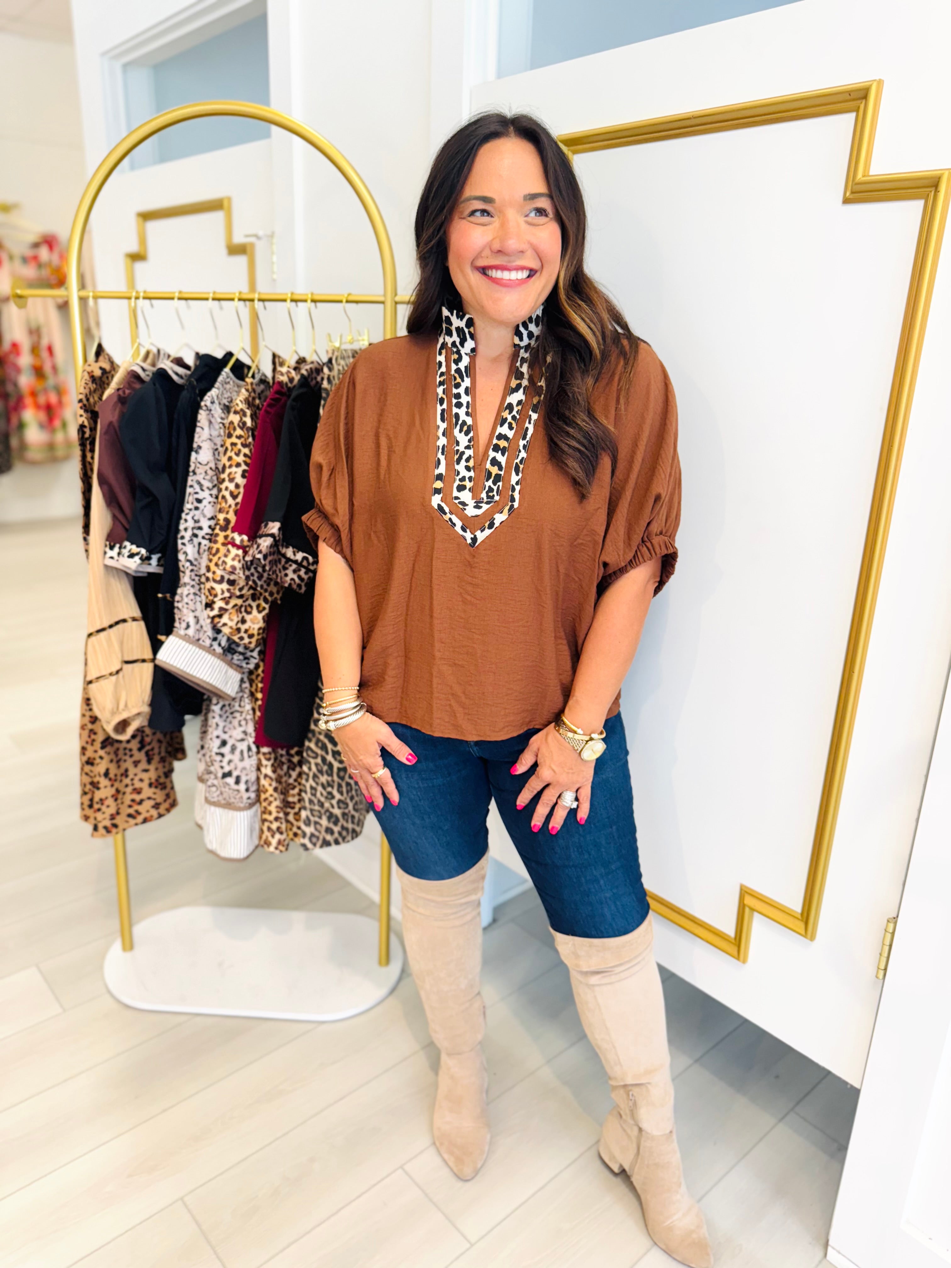 Lined in Leopard Top in Caramel