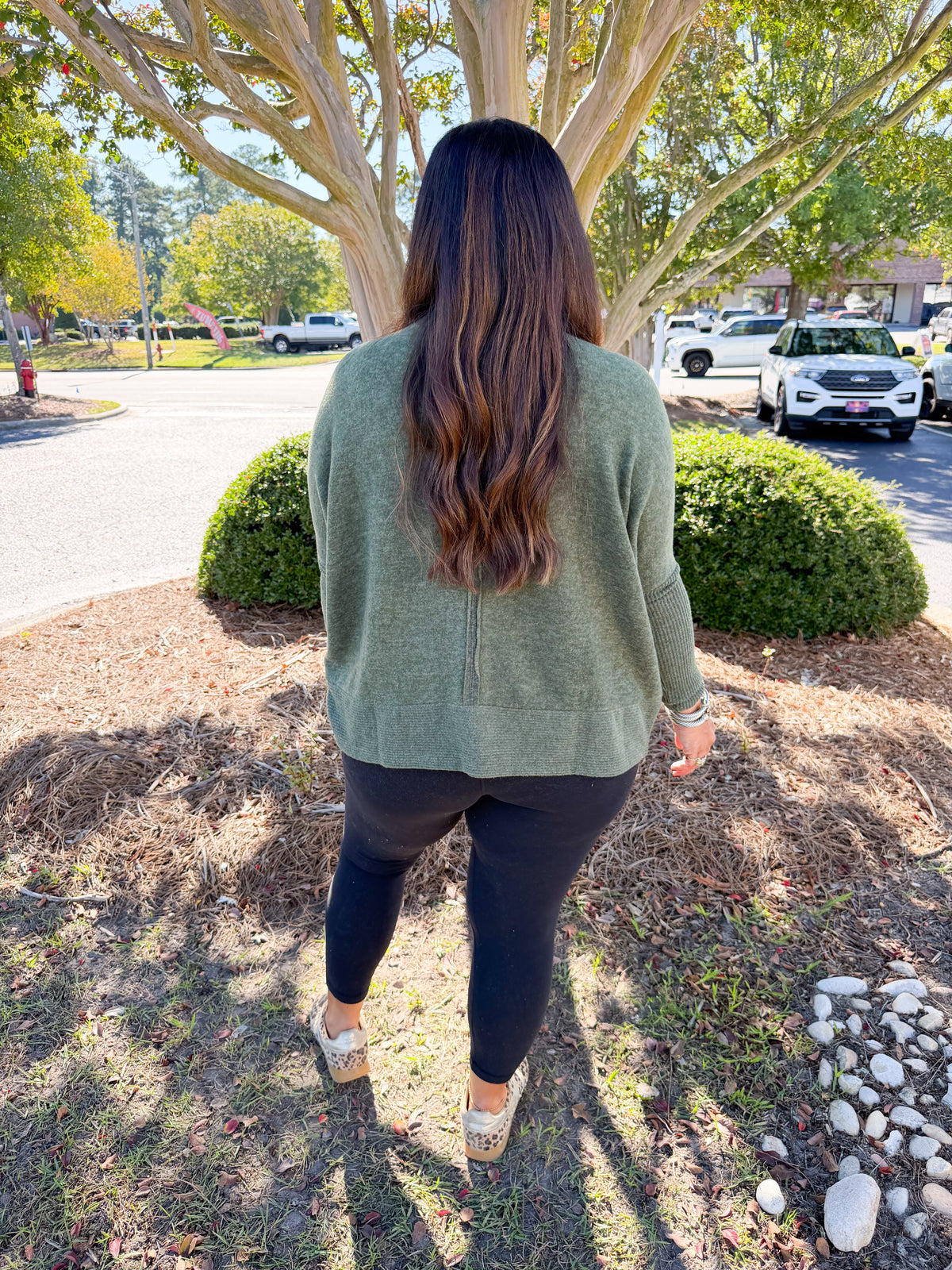 Slightly Oversized Lightweight Center Seam Sweater in Army Green