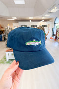 Swimming Fish Embroidered Waxed Canvas Baseball Cap in Blue