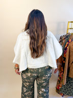 Cropped Slightly Oversized Denim Poncho in Ecru