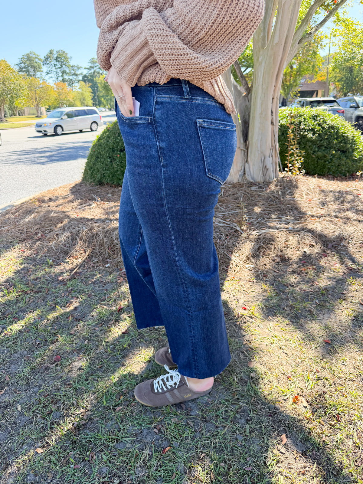 High Rise Crease Line Trouser Hem Crop Wide Leg Denim | VERVET
