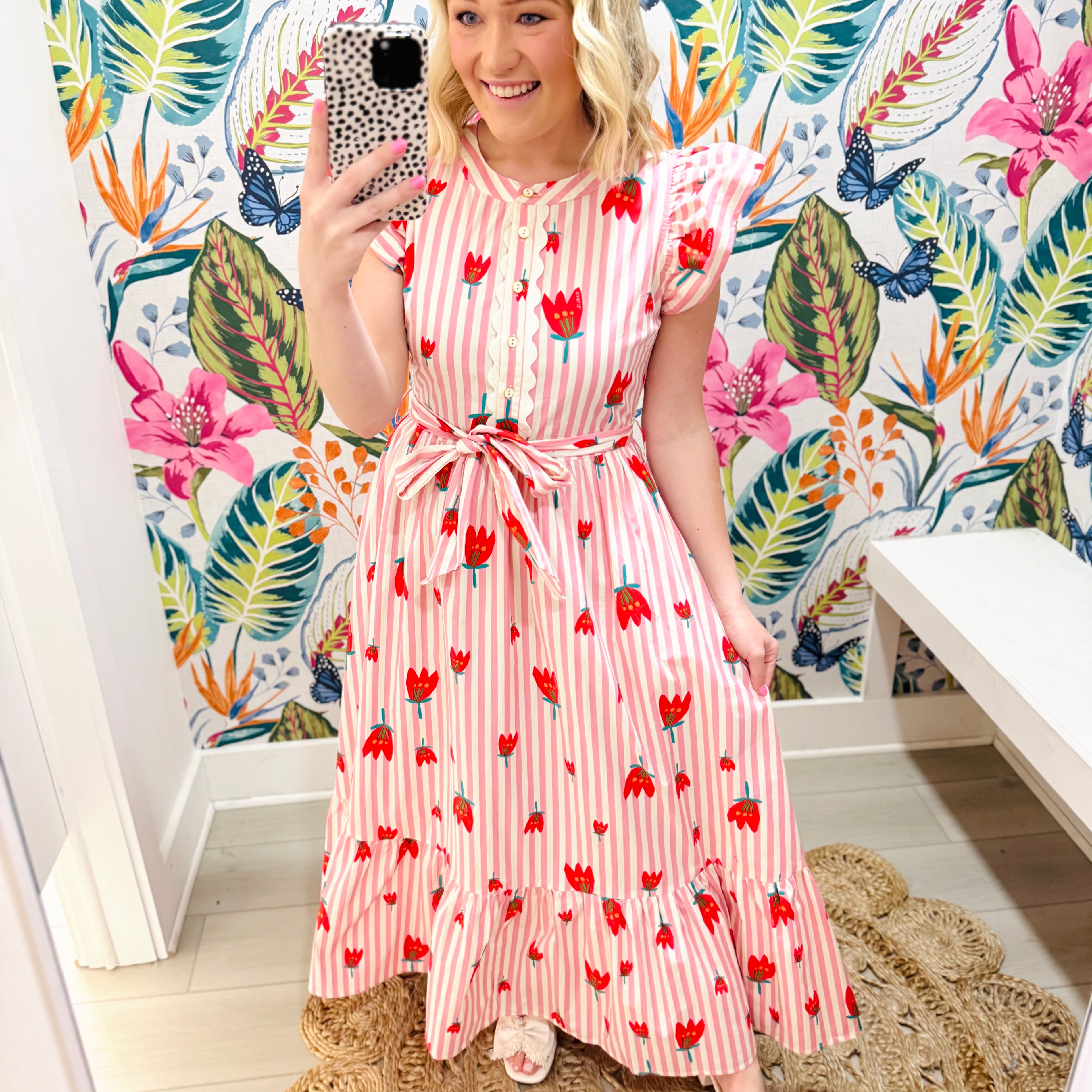 Stripe Poppy Ruffle Sleeve Maxi Dress | KARLIE