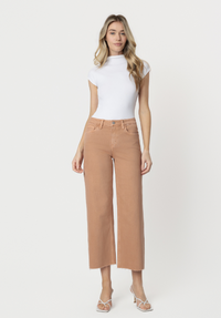 High Rise Mocha Color Crop Wide Leg Jeans VERVET