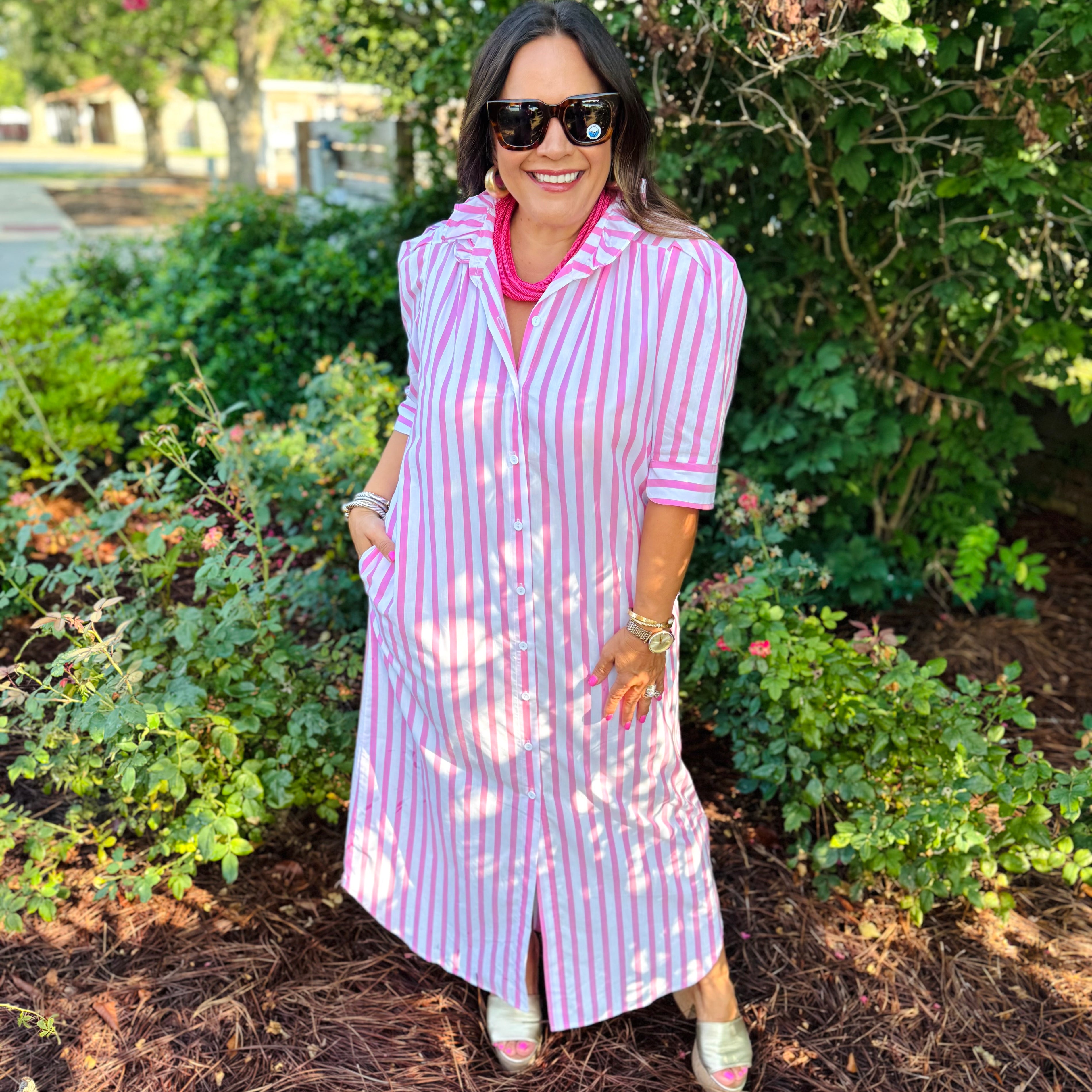 Adrienne Nina Dress in Pink Stripe