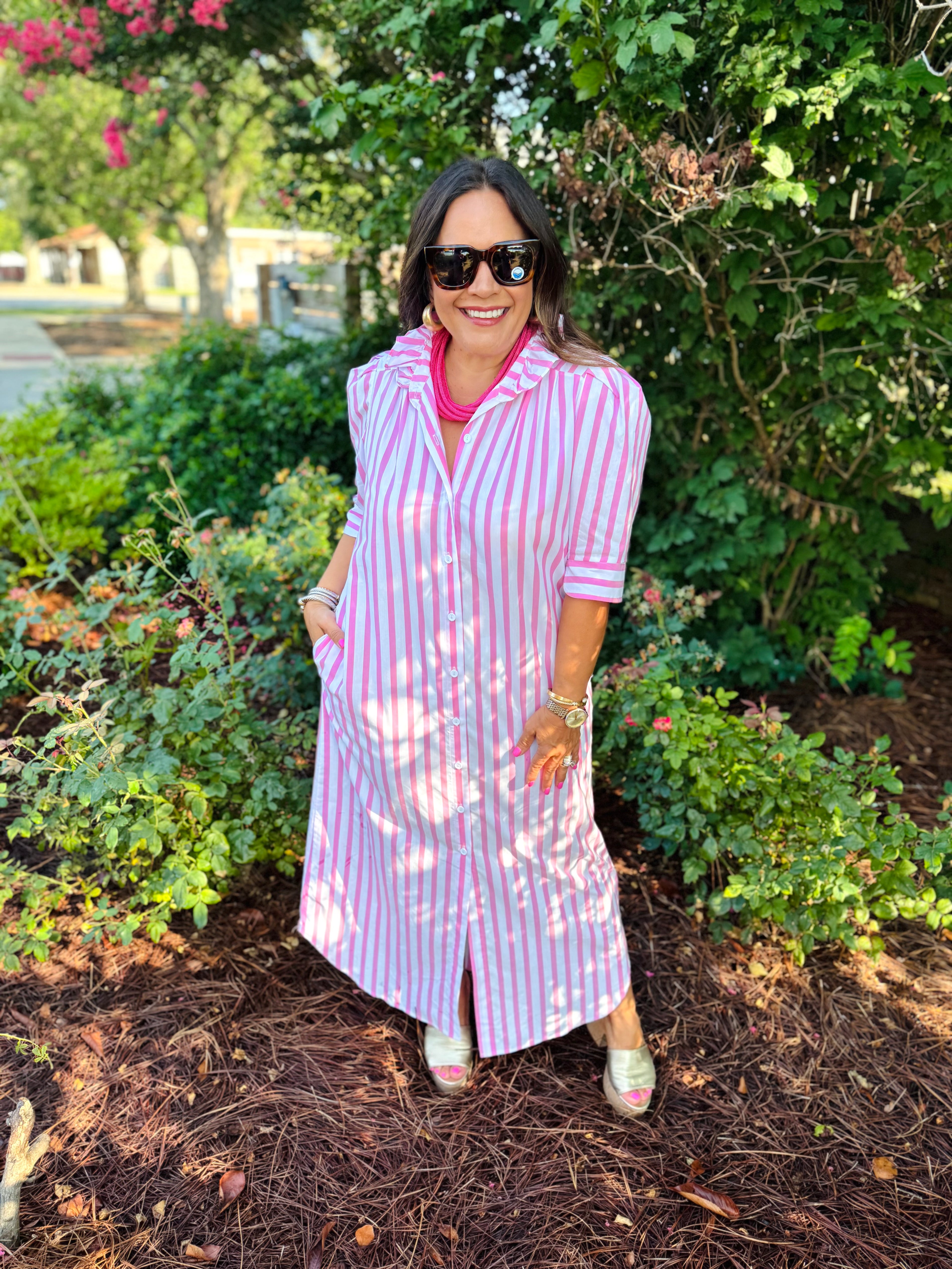 Adrienne Nina Dress in Pink Stripe