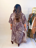 Abstract Zebra Print Flowy Midi Dress in Brown