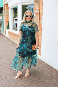 Fall Fairytale Sheer Floral Overlay Maxi Dress
