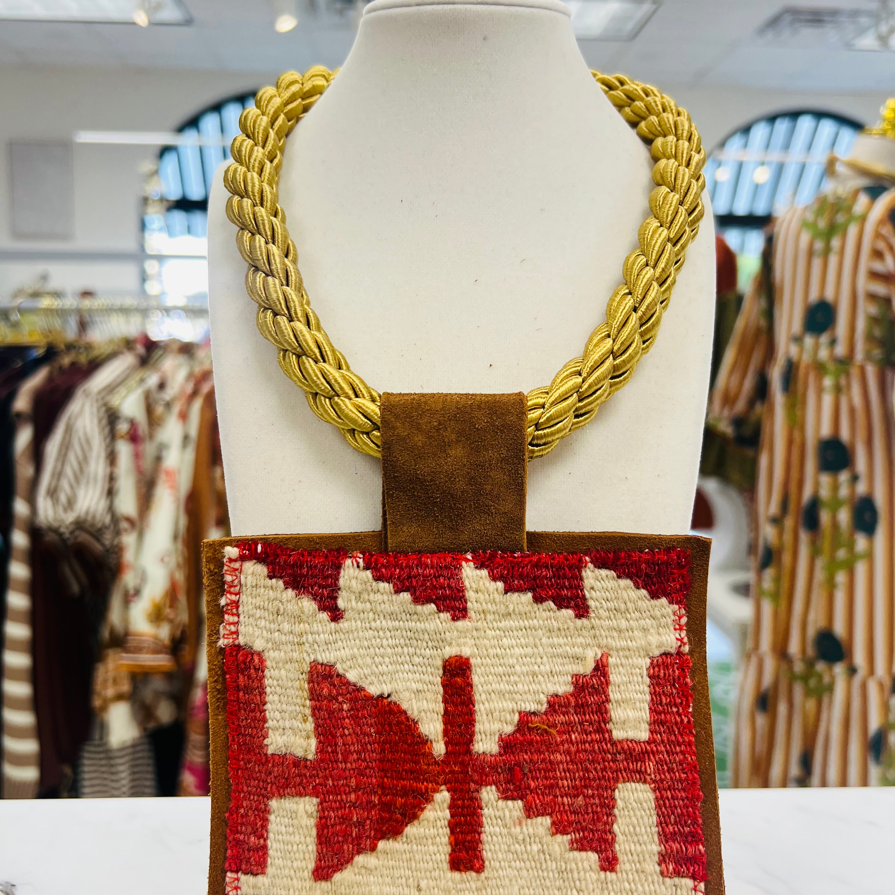 ORIJINAL Gold Rope Pendant Necklace - Red/Cream/Black Patch