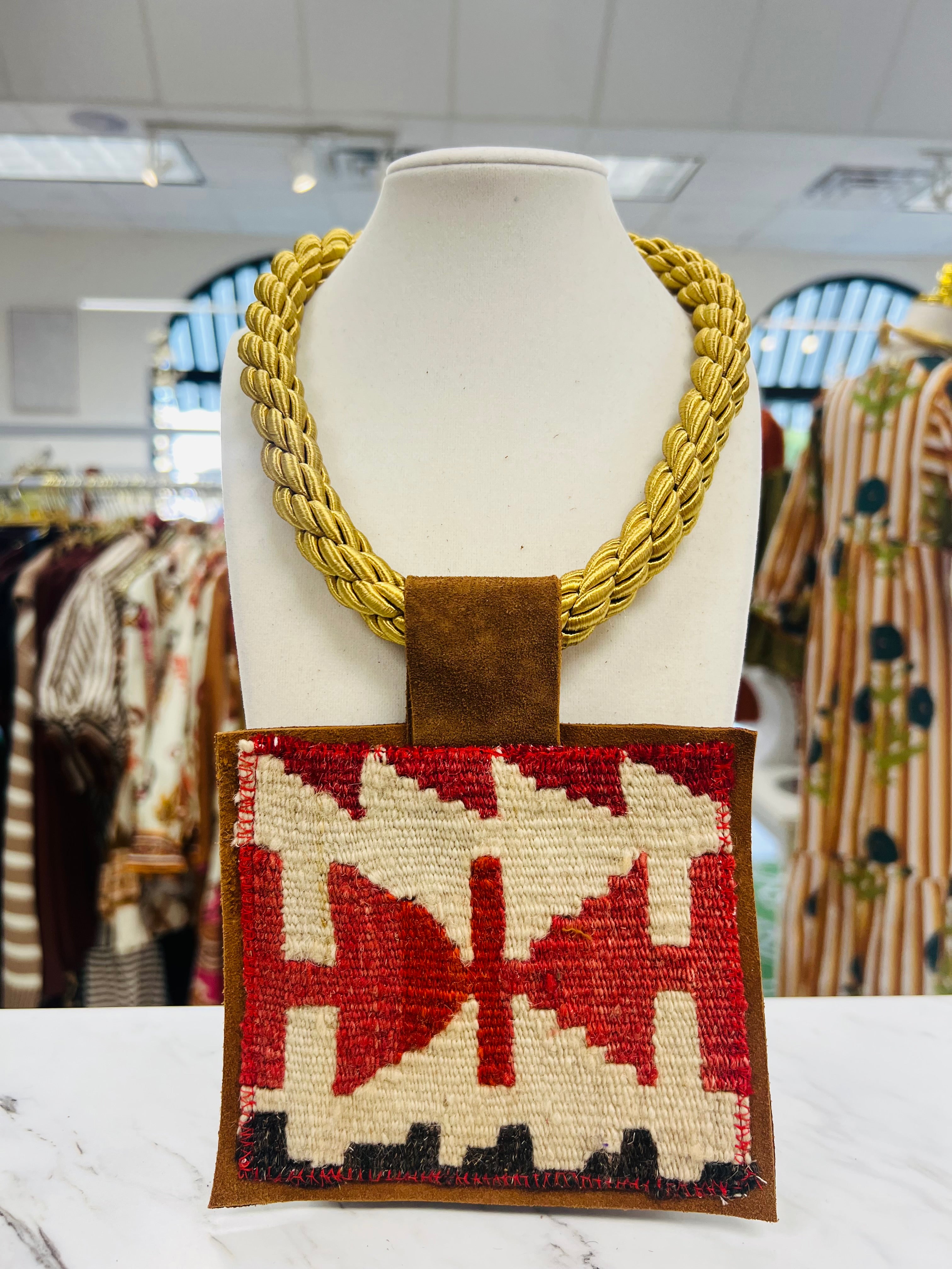 ORIJINAL Gold Rope Pendant Necklace - Red/Cream/Black Patch