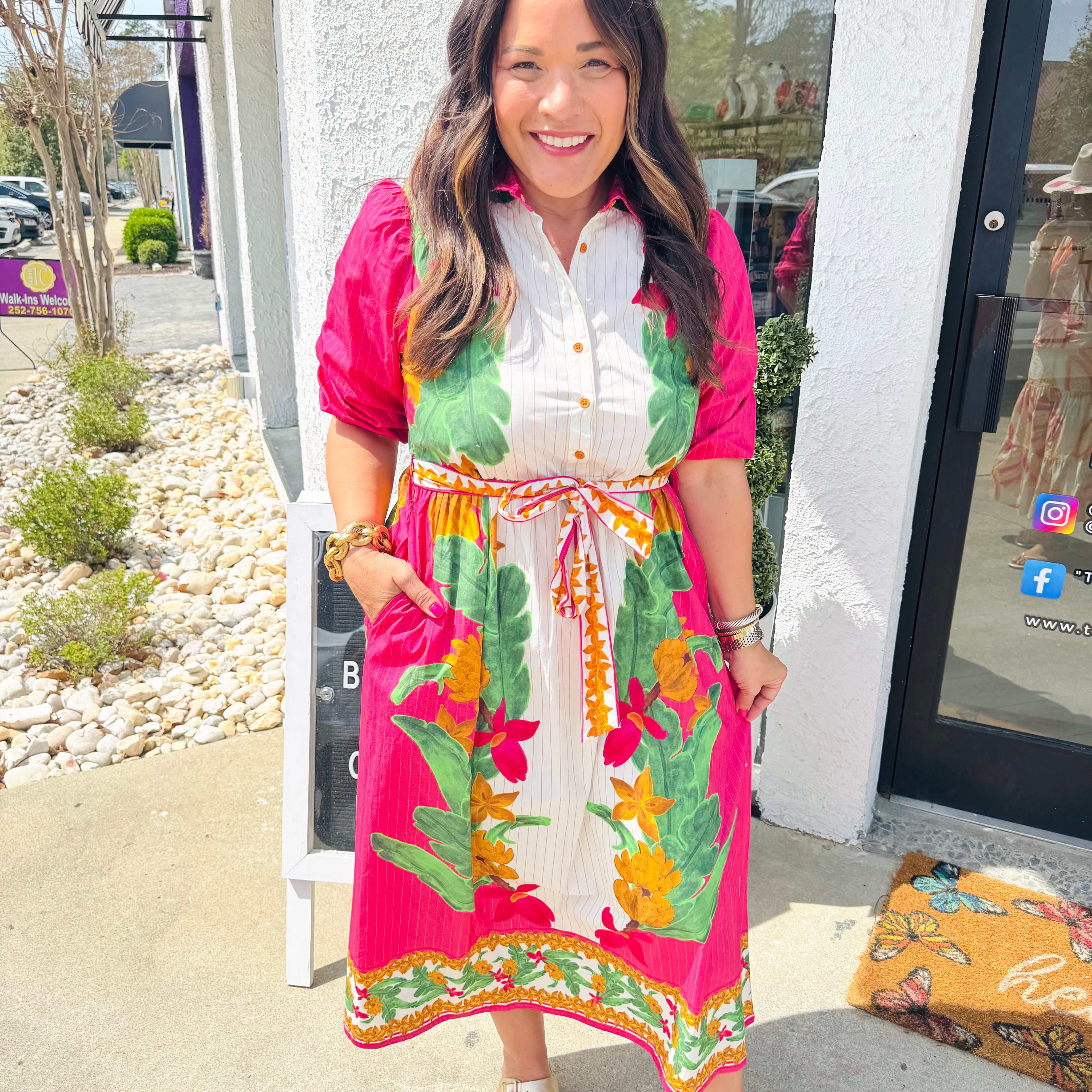 Remi Dress in Striped Bananas | MAUDE