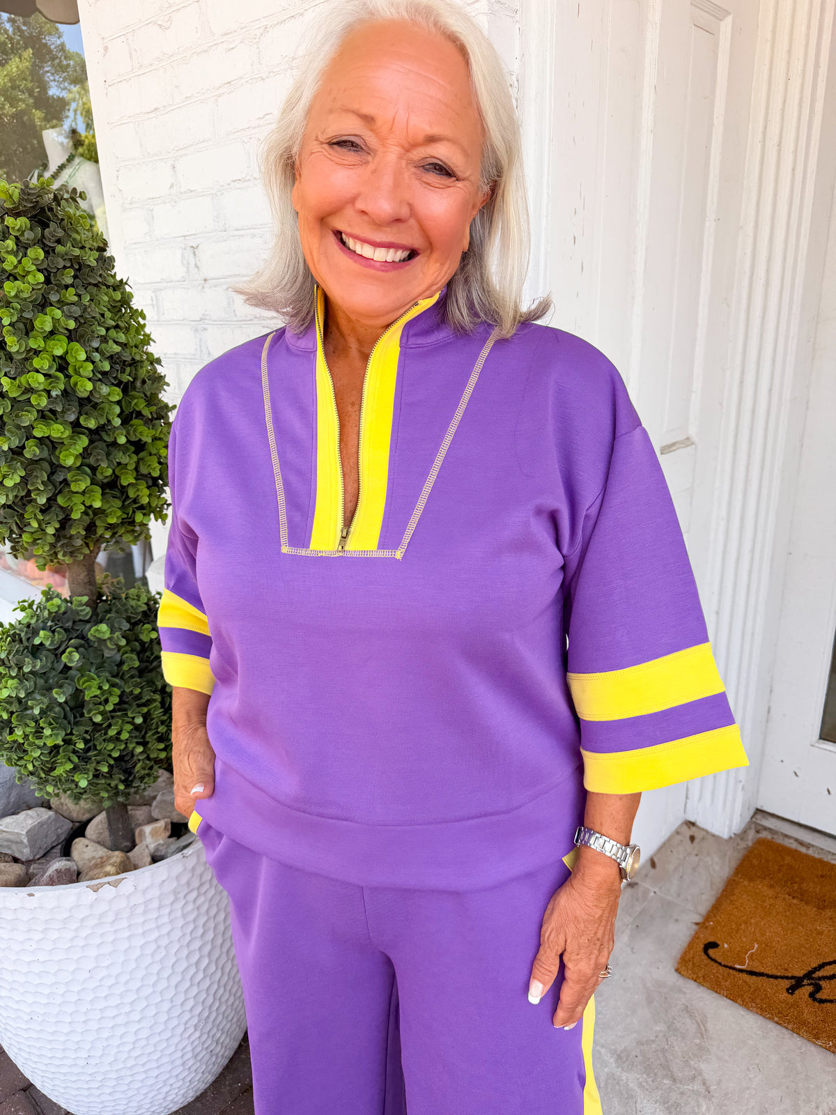 Traveling to the Pirates Quarter Zip Top - Purple/Yellow