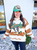 Lucky Mallard Striped Mock Neck Sweatshirt - Camel/Cream
