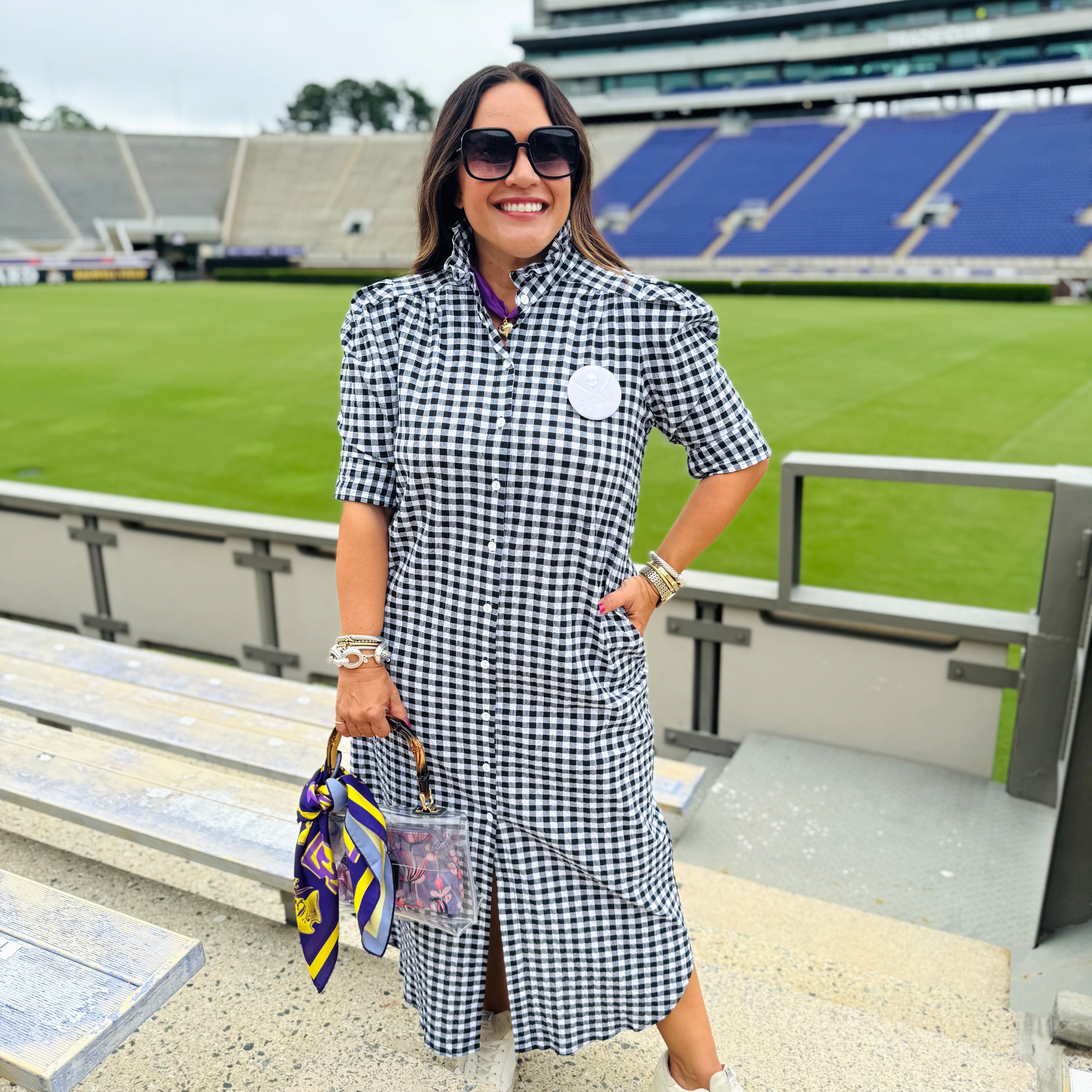 Adrienne Nina Dress in Black Seersucker Gingham