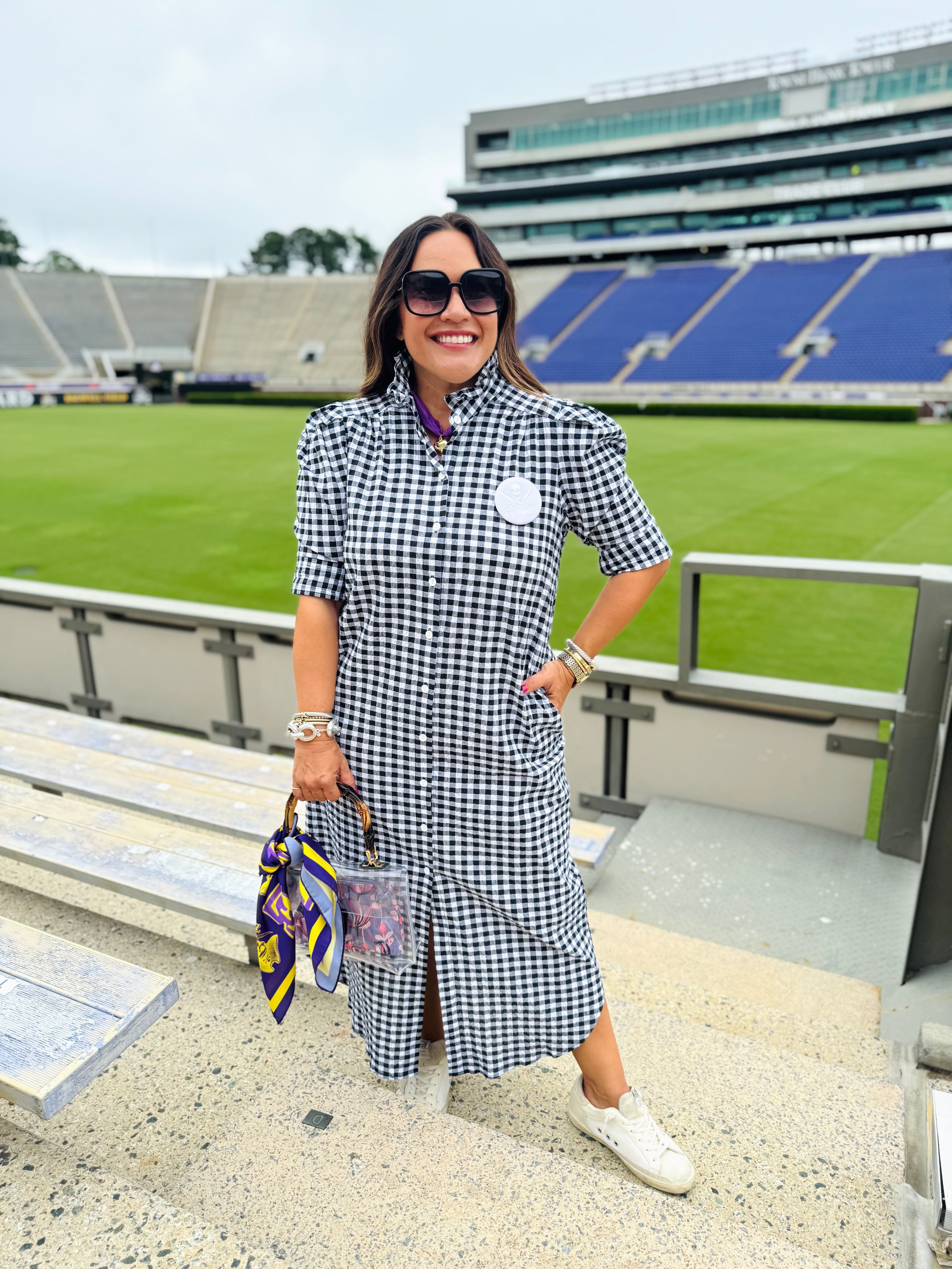 Adrienne Nina Dress in Black Seersucker Gingham