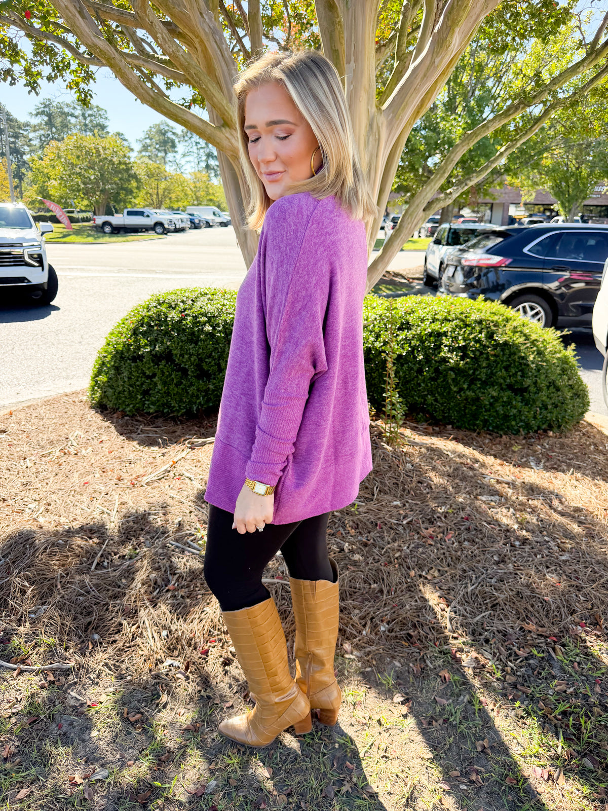 Oversized Balloon Sleeve Turtleneck Sweater in Light Plum