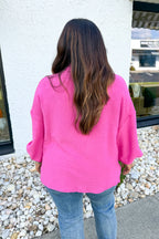 Anytime + Anywhere Mockneck Sweater in Hot Pink