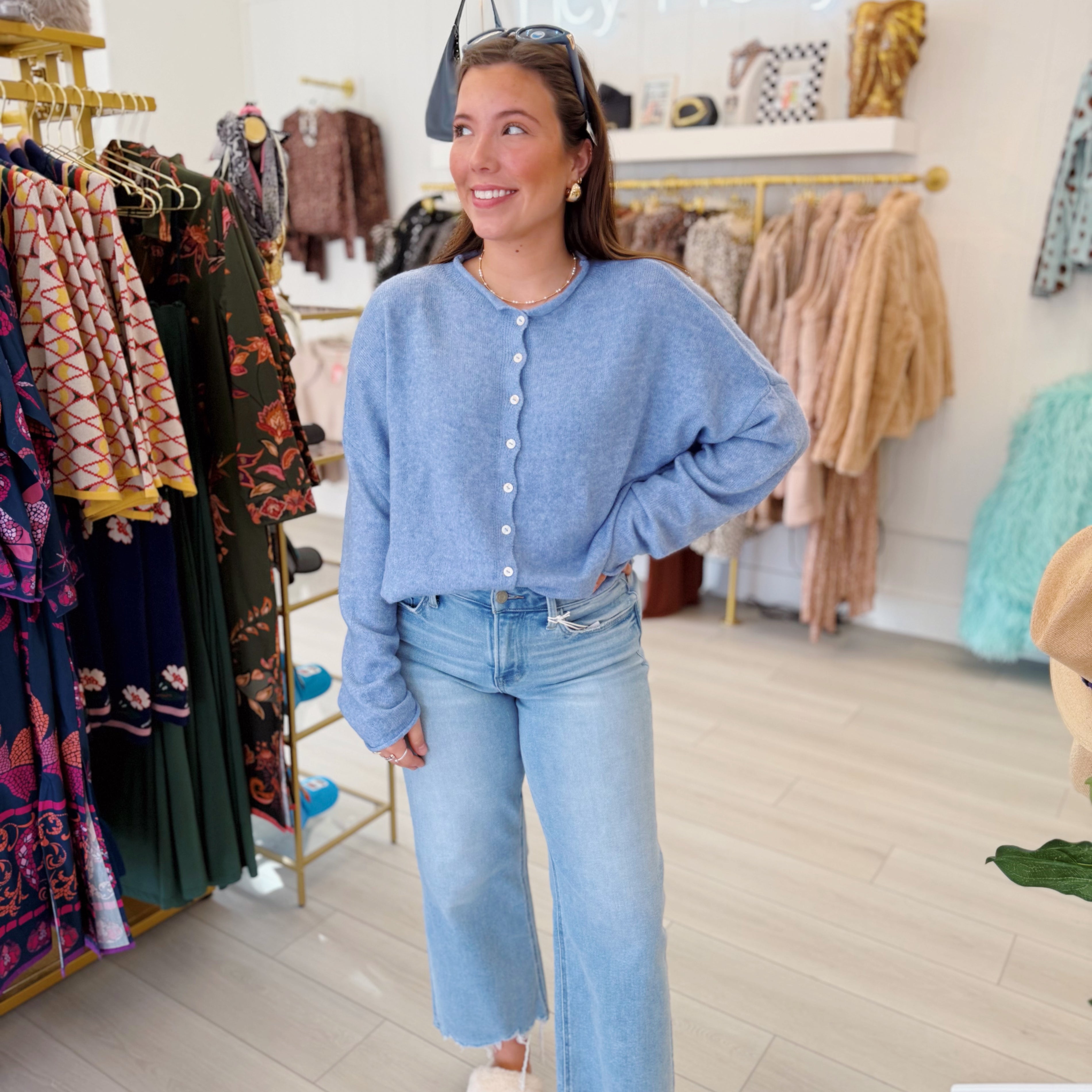 High Rise Distressed Hem Crop Wide Leg| Vervet