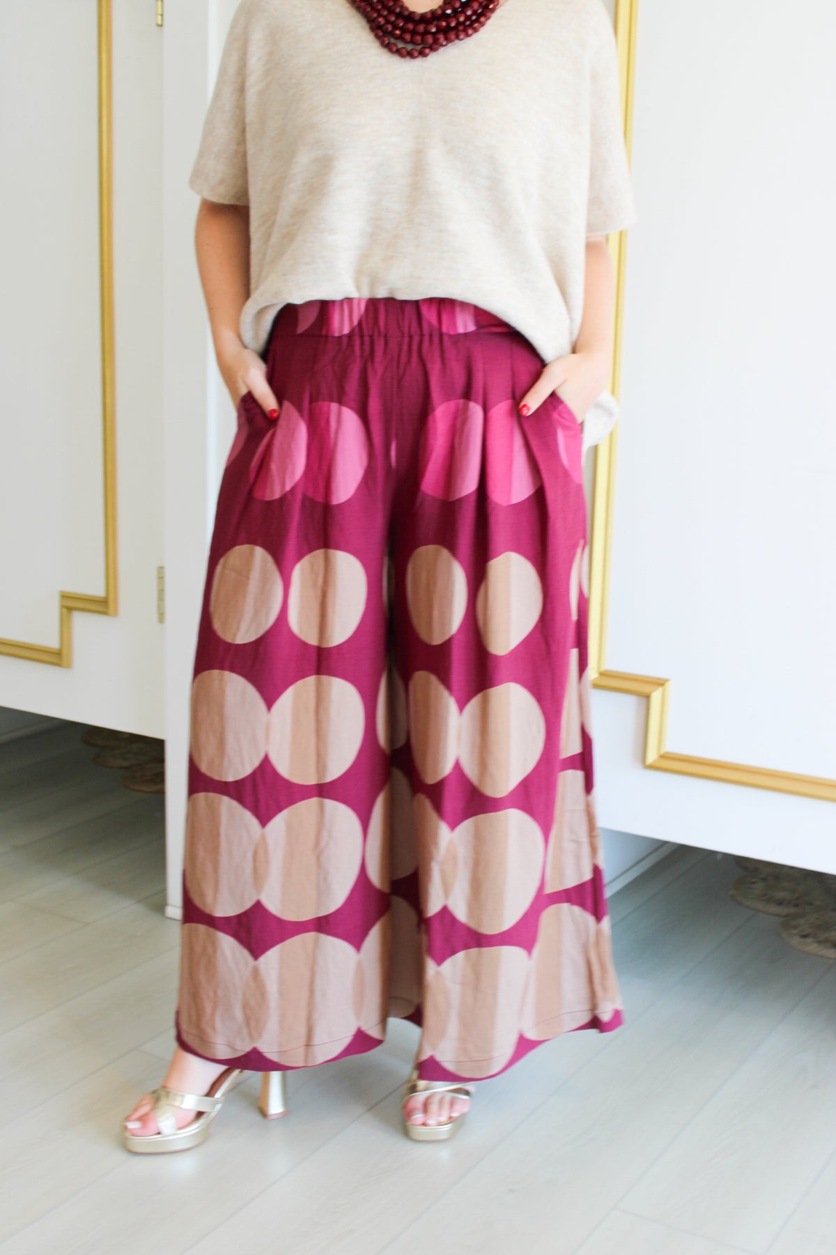 Dot Flowy Pants in Burgundy