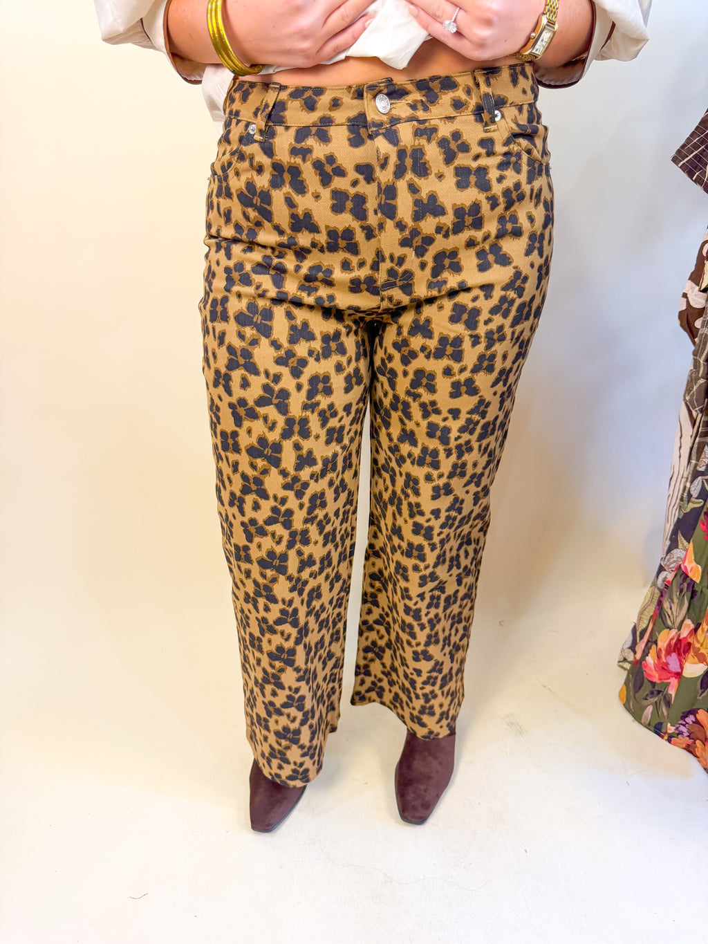 Animal Print Wide Leg Denim in Brown
