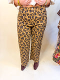 Animal Print Wide Leg Denim in Brown