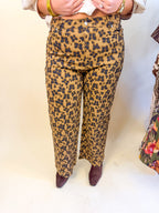 Animal Print Wide Leg Denim in Brown
