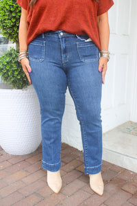 High Rise Patch Pocket Ankle Flare Jeans Vervet
