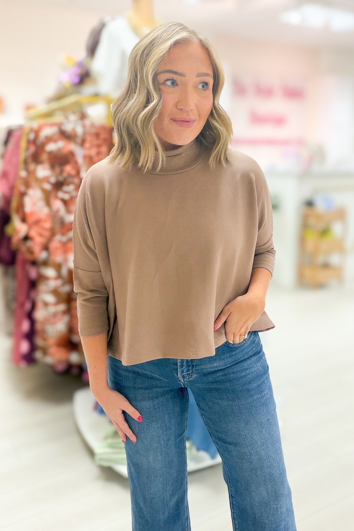 Simple Sway Boxy Mock Neck Top - Moss