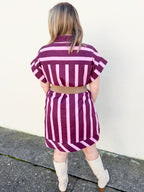 Klein Striped Shift Dress in Plum/Pink