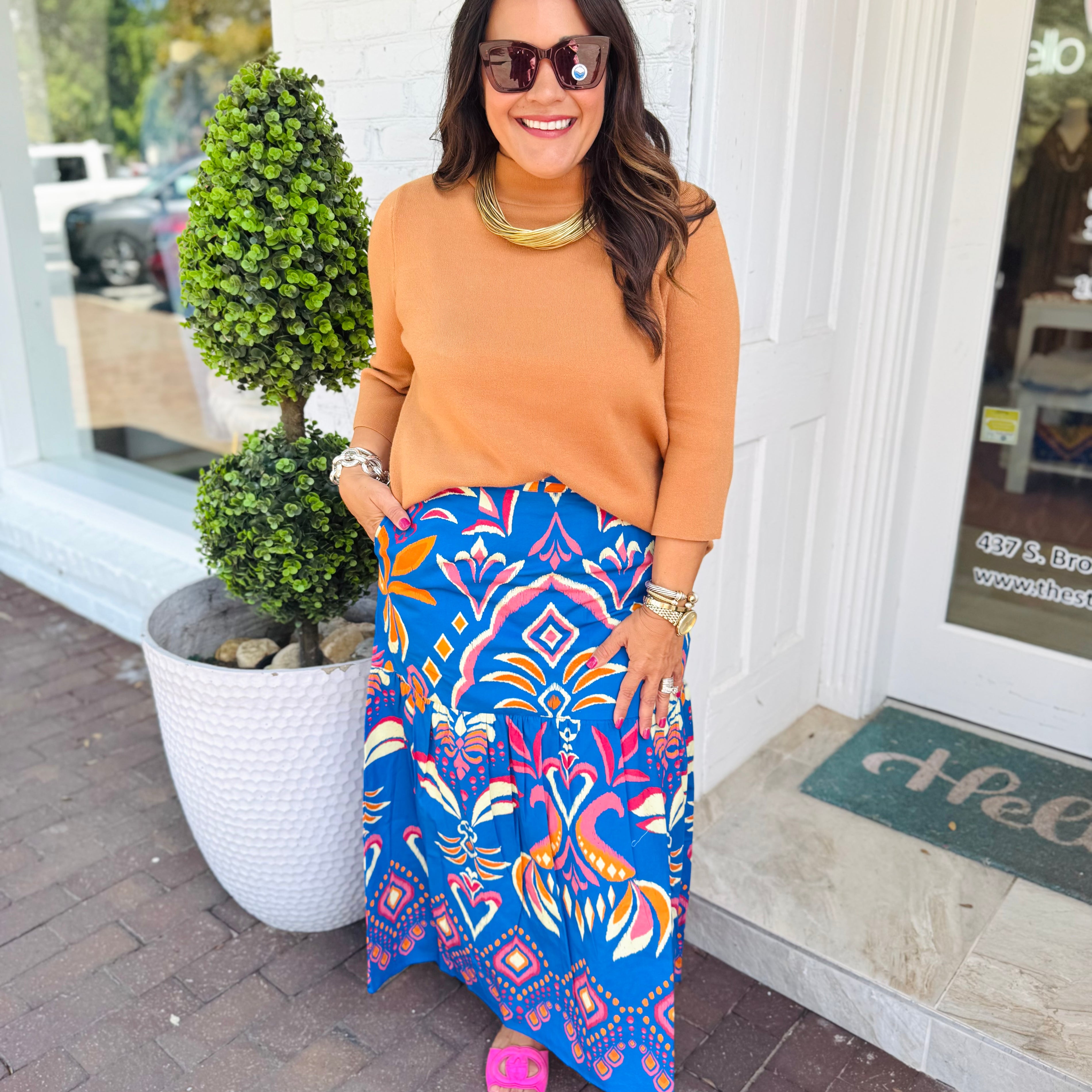 Ada Skirt in Cobalt Ikat | MAUDE
