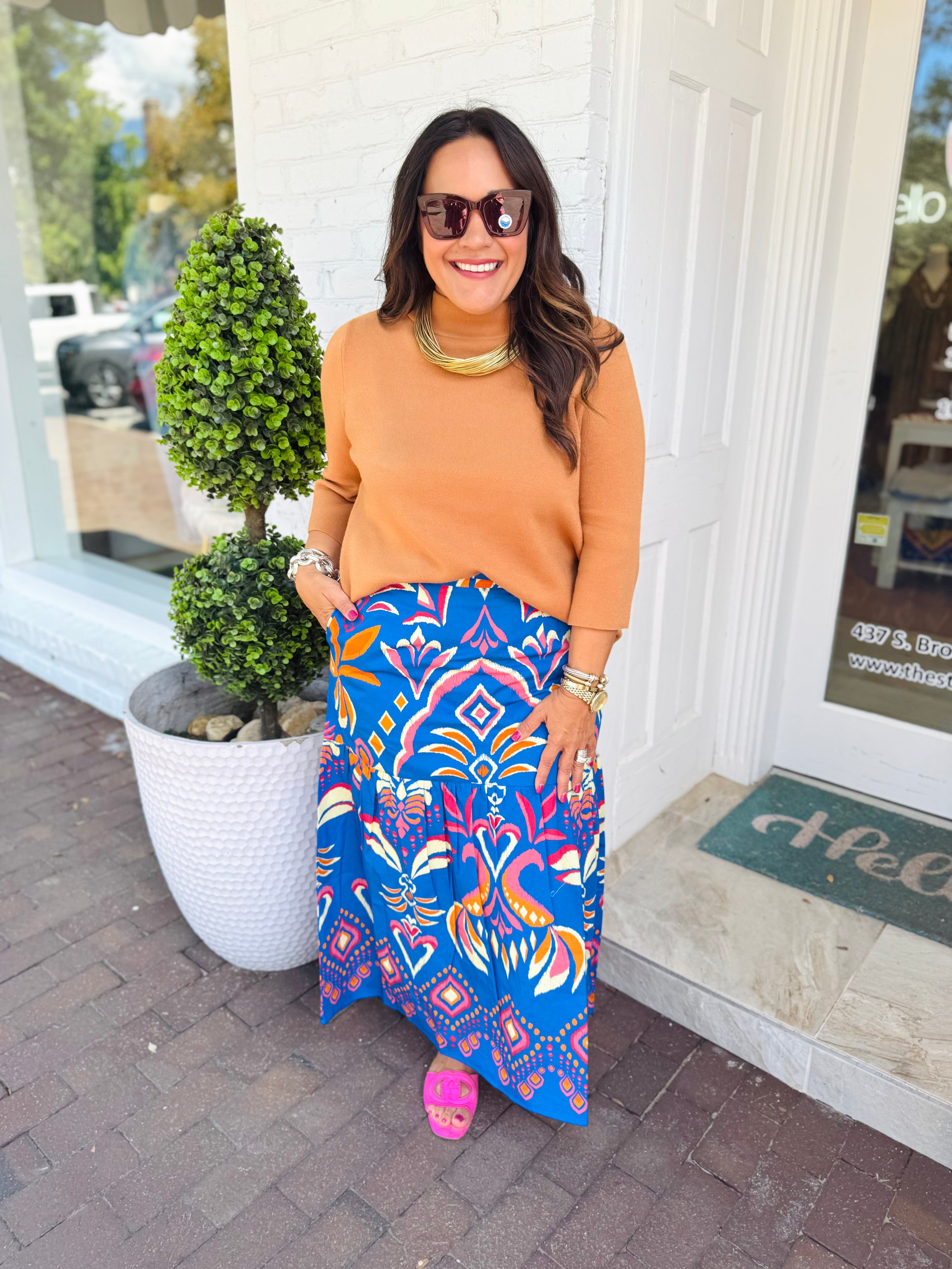 Ada Skirt in Cobalt Ikat | MAUDE