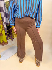 High Waist Wide Cropped Flare Pants in Chocolate