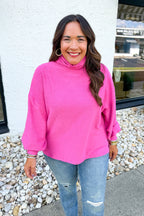 Anytime + Anywhere Mockneck Sweater in Hot Pink